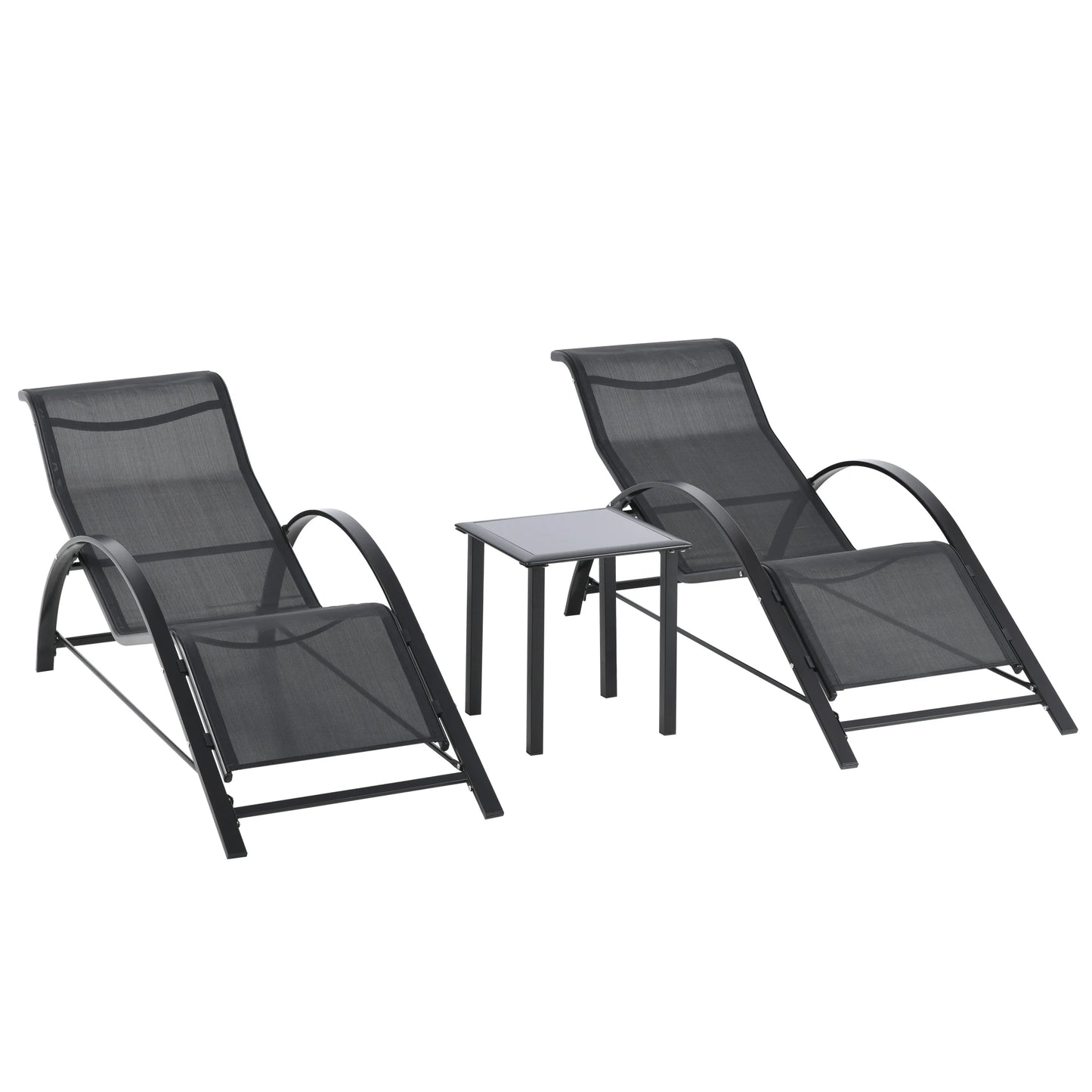 Outsunny 2 garden loungers 59x169x66cm with coffee table 41x41x45cm Patio