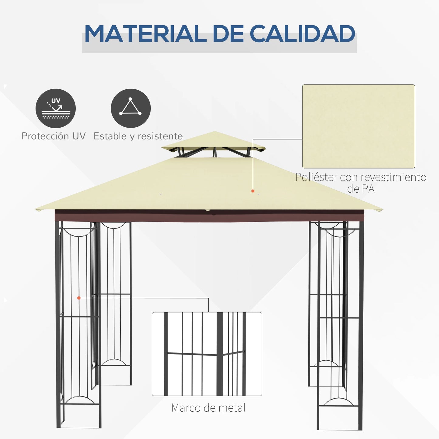 Outsunny garden gazebo 3x3 m outdoor pavilion with double roof ventilation and sunscreen steel frame