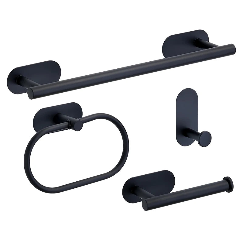 No Drilling Stainless Black Silver Towel Bar Self-adhesive Hook Paper Holder Towel Ring Brushed Gold Bathroom Accessories Set