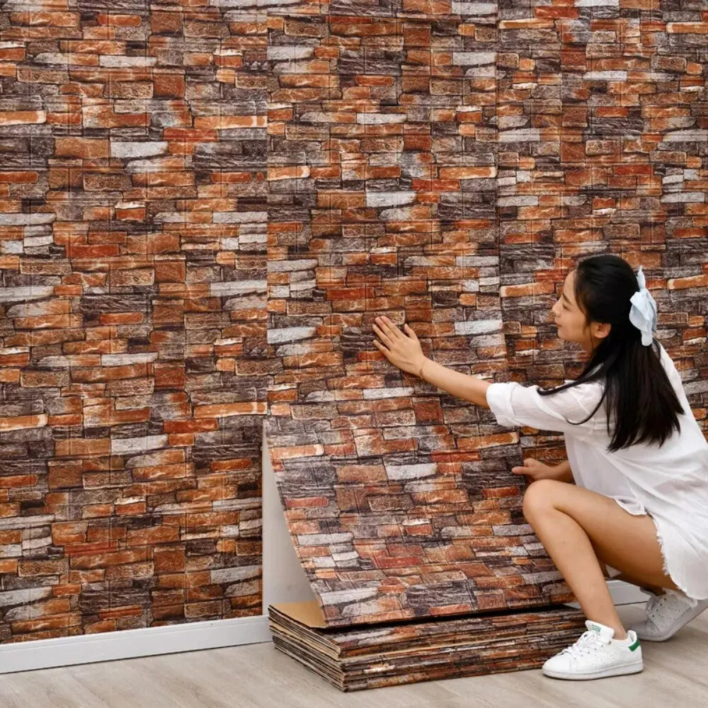 70cmx1m Waterproof and Moisture-proof Self-adhesive DIY Wallpaper Living Room 3D Imitation Brick Bedroom Home Decoration