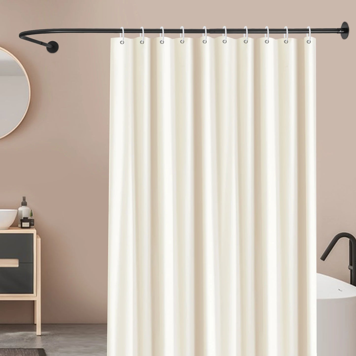 Shower Curtain Rail, Adjustable Shower Curtain Angle Rod, Shower Rod for Bathroom Bathtub