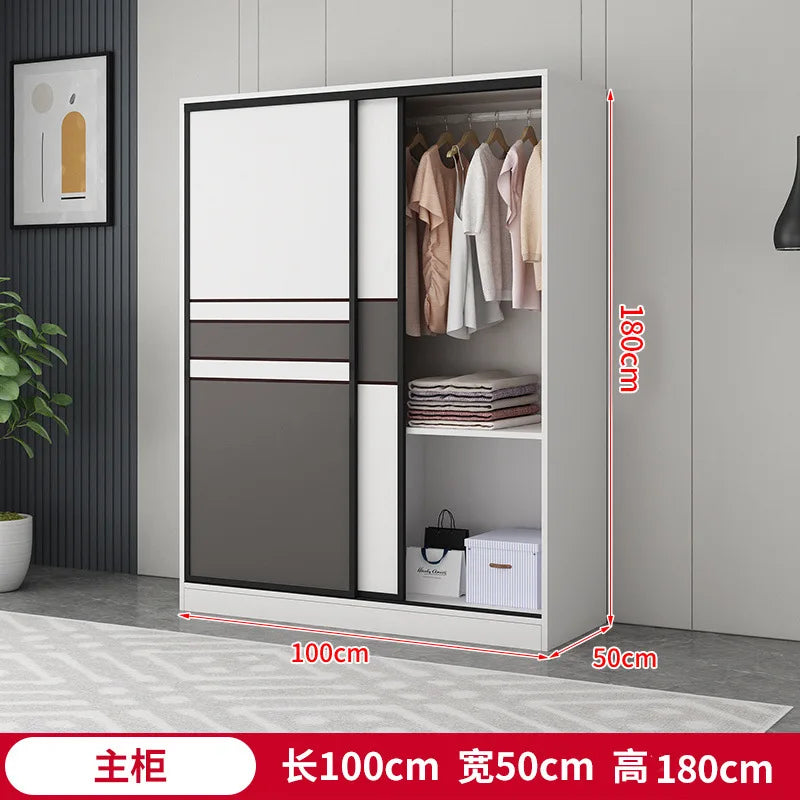 Wardrobe Home Bedroom Simple Assembly Sliding Door Wardrobe Rental Room Children's Modern Simple Small Storage Cabinet