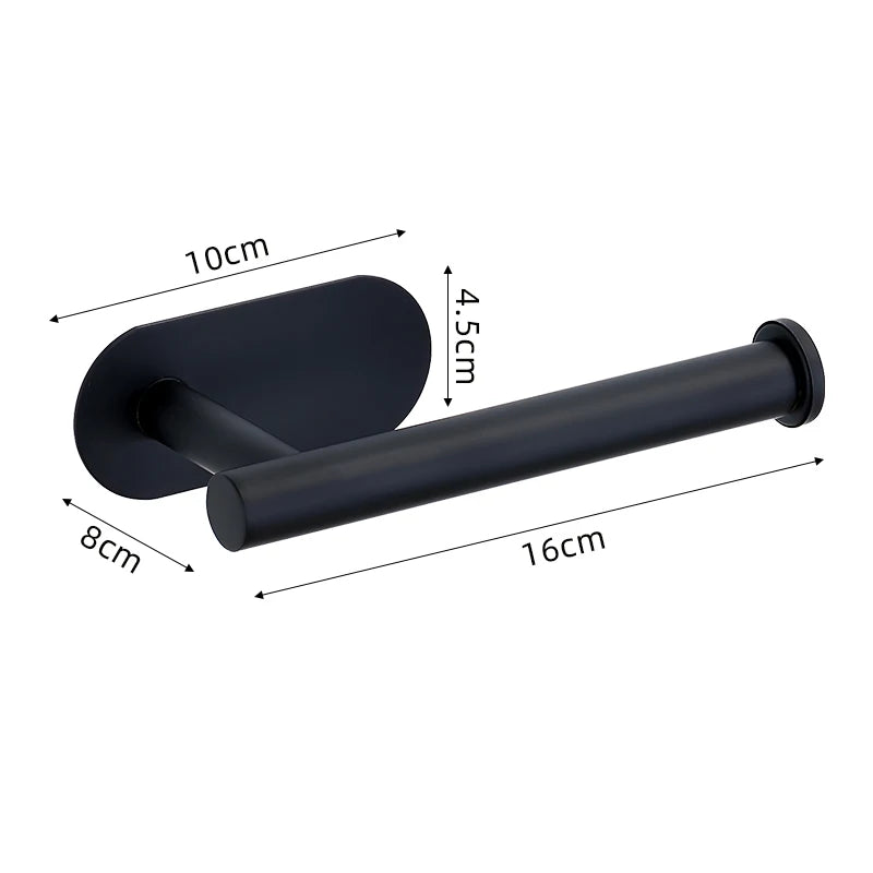 No Drilling Stainless Black Silver Towel Bar Self-adhesive Hook Paper Holder Towel Ring Brushed Gold Bathroom Accessories Set