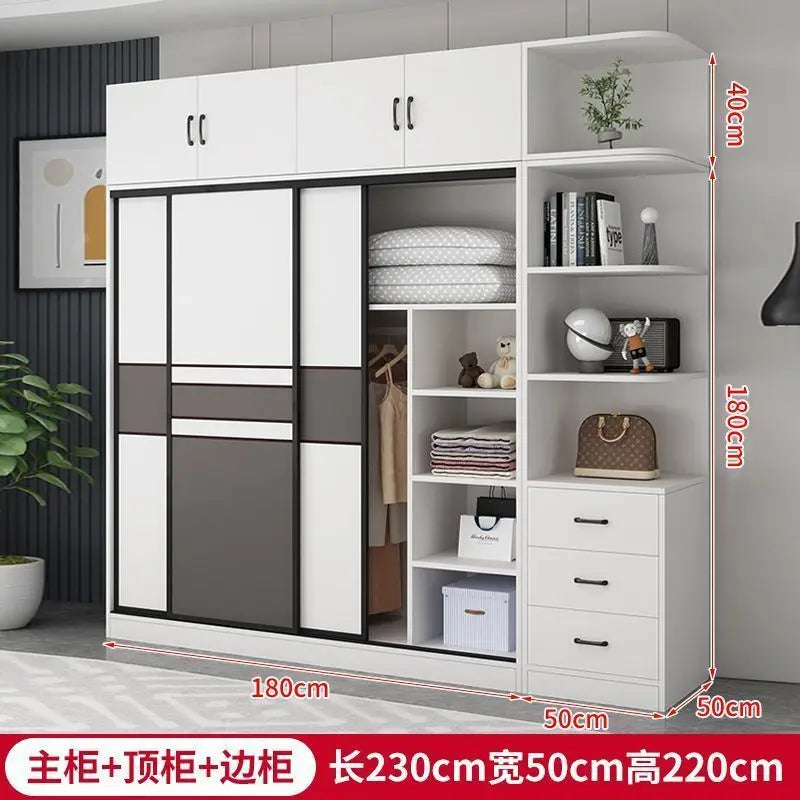 Wardrobe Home Bedroom Simple Assembly Sliding Door Wardrobe Rental Room Children's Modern Simple Small Storage Cabinet
