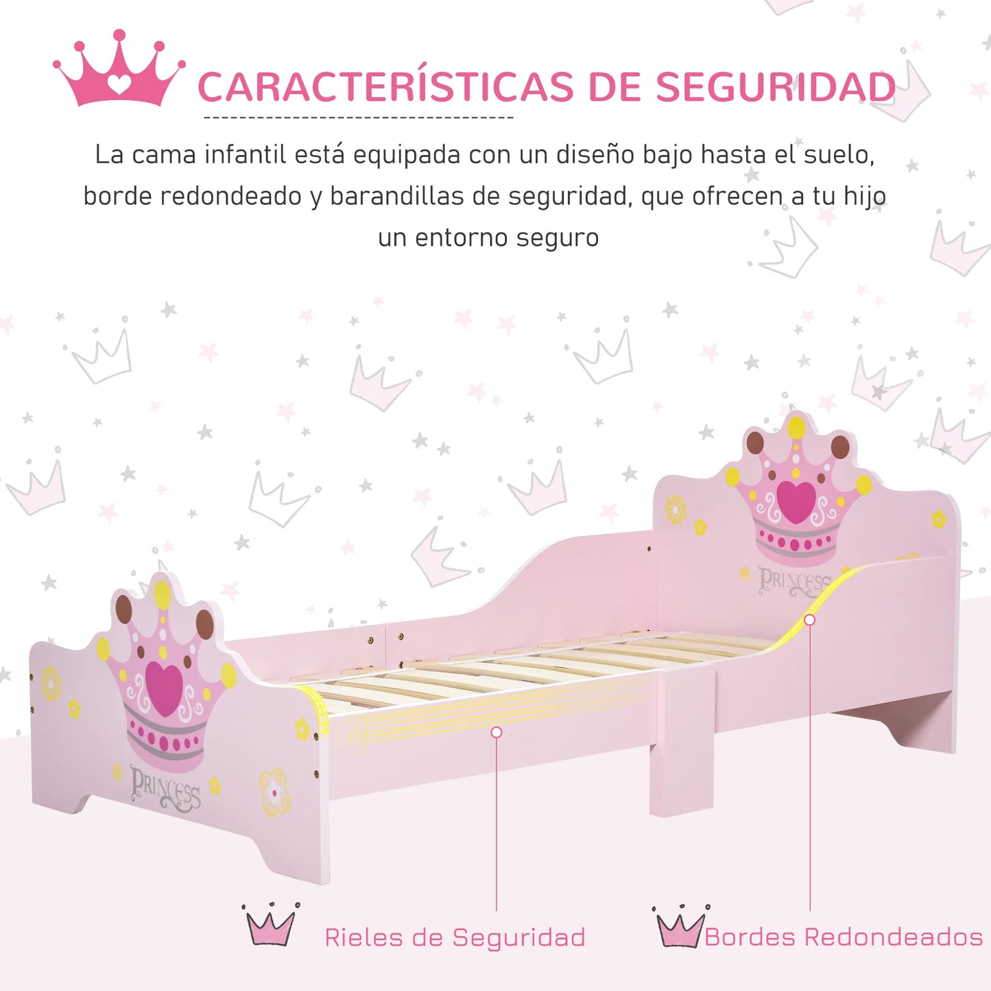 HOMCOM bed for children + 3 years 143x73x60 cm load 50 kg pink