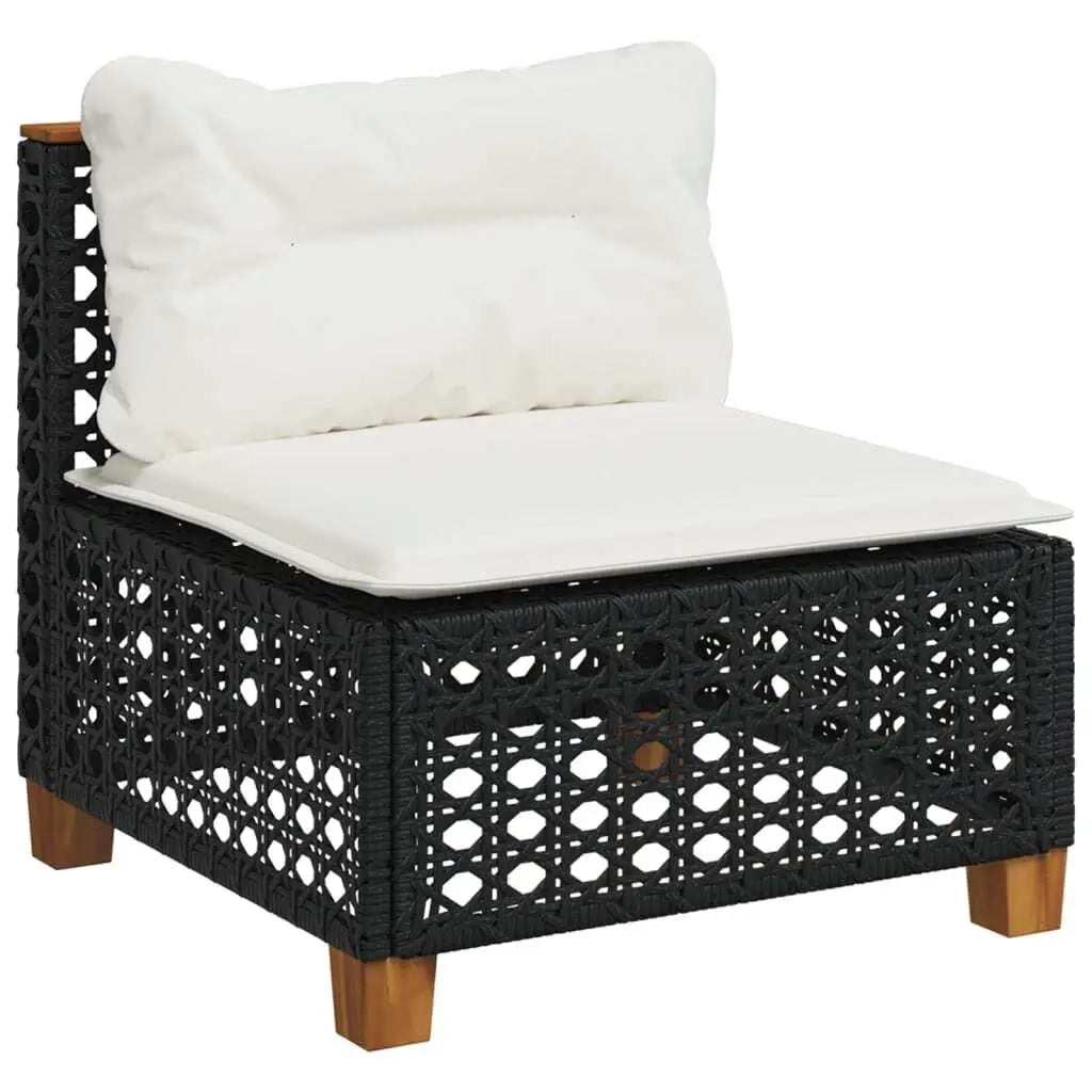 7-Piece Black Poly Rattan Garden Sofa Set with Cushions - Stylish Outdoor Furniture