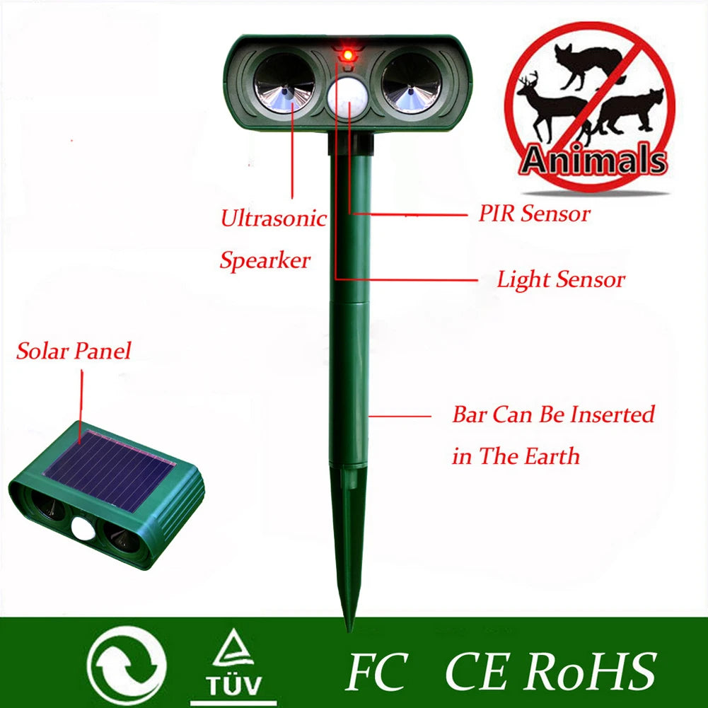Ultrasonic Animal Repellant Cat Dog Repellant Solar Powered PIR Motion Detector Garden Waterproof Animal Deterrent For Farm Yard