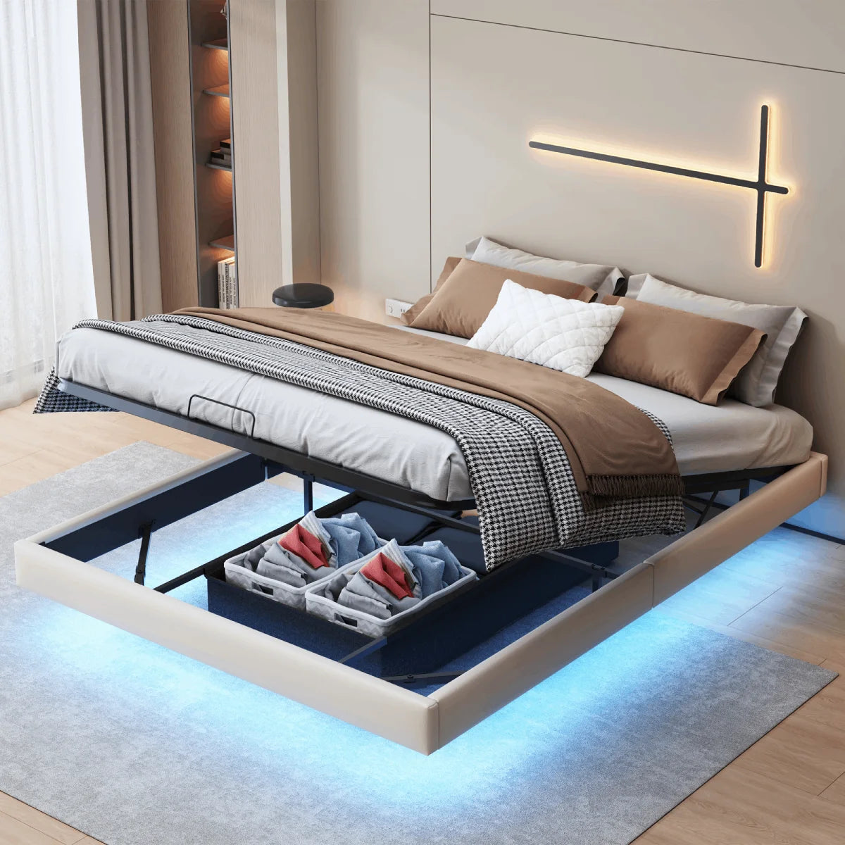Anajqaqia Upholstered Bed with Storage , with Light, 160x200cm