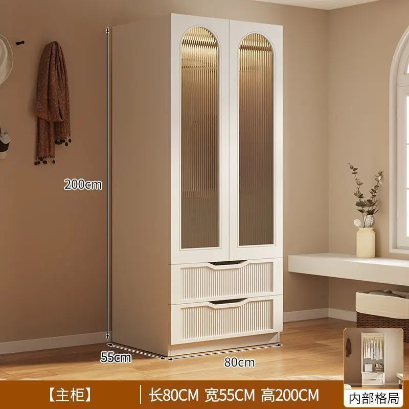 Children's Wardrobe French Cream Style Wardrobe Household Bedroom Size Light Luxury Sliding Door Storage