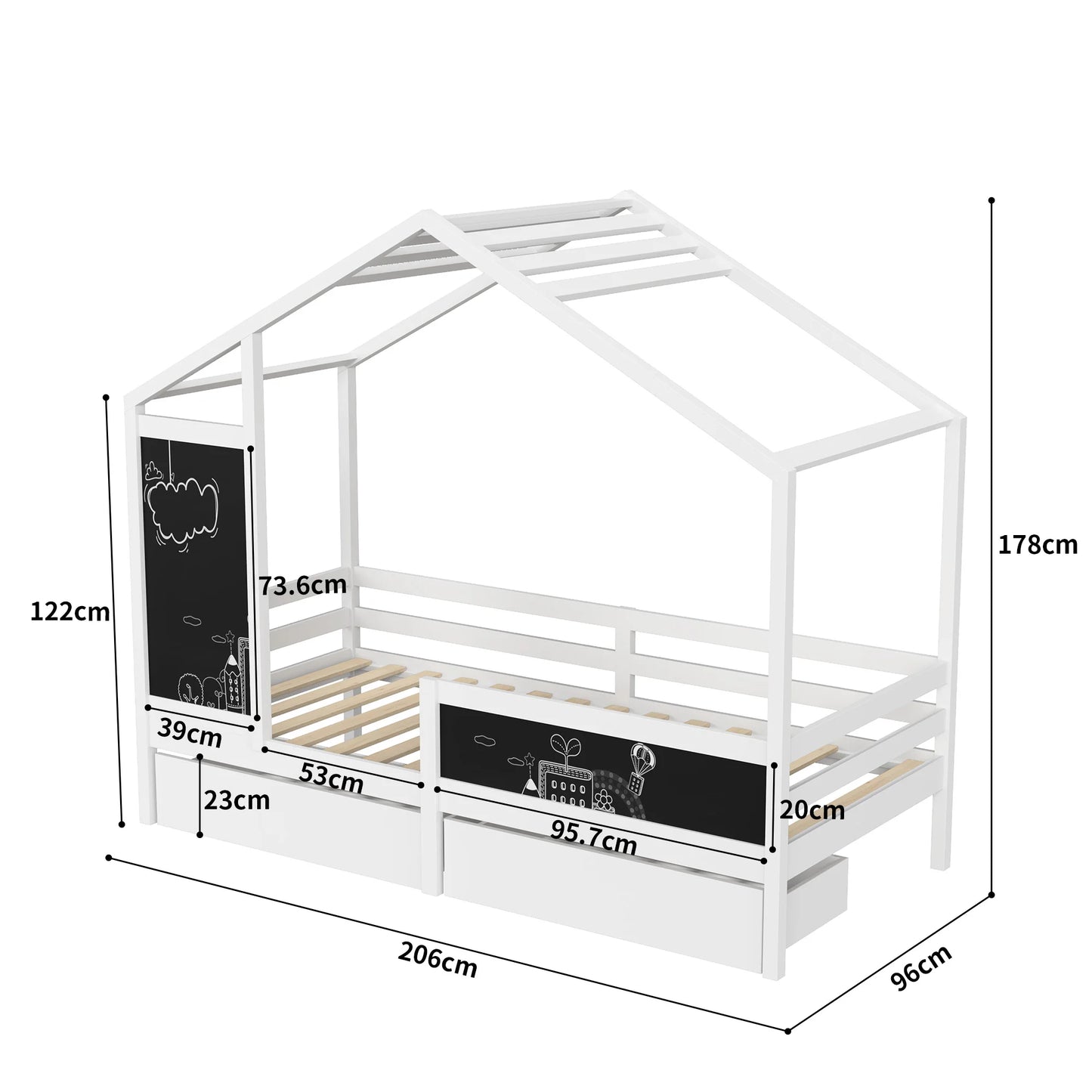 Lazyspace Bunk Bed for Two Children,90 x200cm Children's Bed with Fall-out Protection,Drawers and Blackboard,Without Mattress