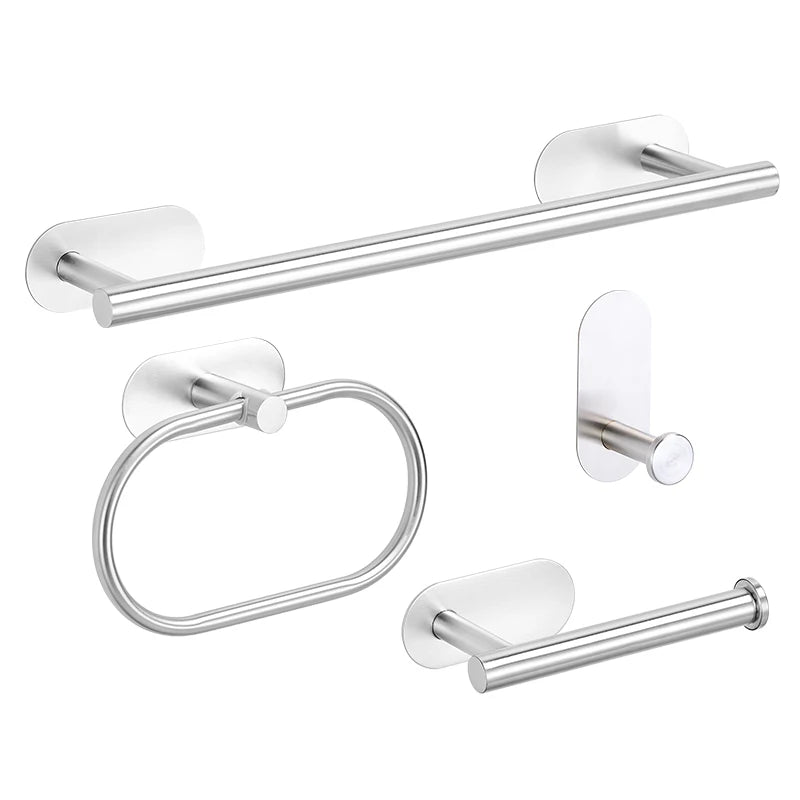 No Drilling Stainless Black Silver Towel Bar Self-adhesive Hook Paper Holder Towel Ring Brushed Gold Bathroom Accessories Set