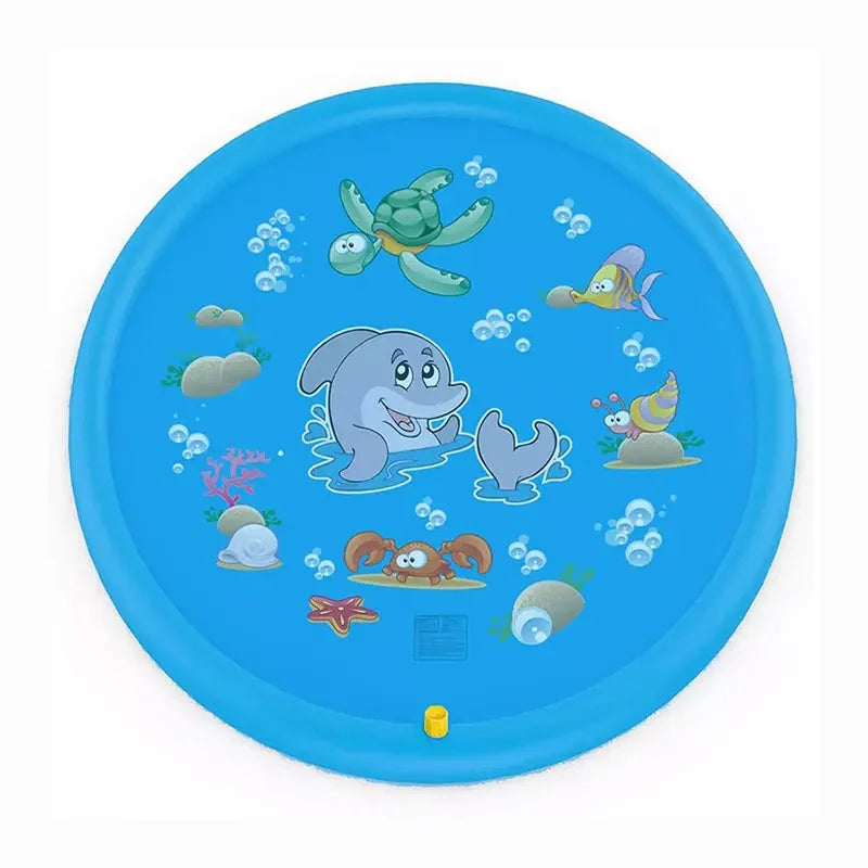 100cm/170cm Inflatable Outdoor Spray Pool Splash Pad Sprinkler for Kids Children Water Play Mat Non Slip Blue Dolphin Pattern