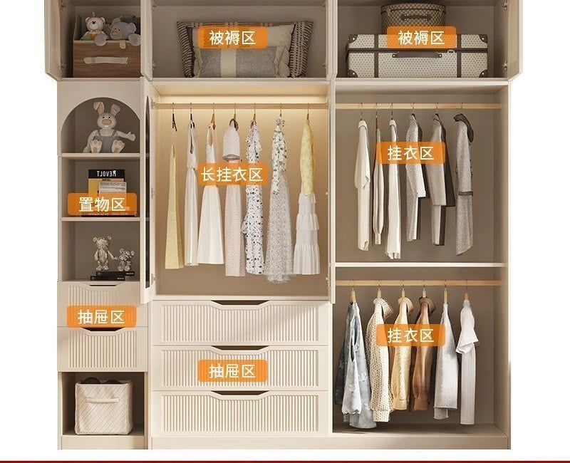 Children's Wardrobe French Cream Style Wardrobe Household Bedroom Size Light Luxury Sliding Door Storage