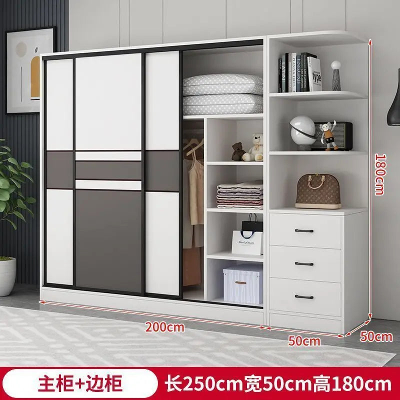 Wardrobe Home Bedroom Simple Assembly Sliding Door Wardrobe Rental Room Children's Modern Simple Small Storage Cabinet