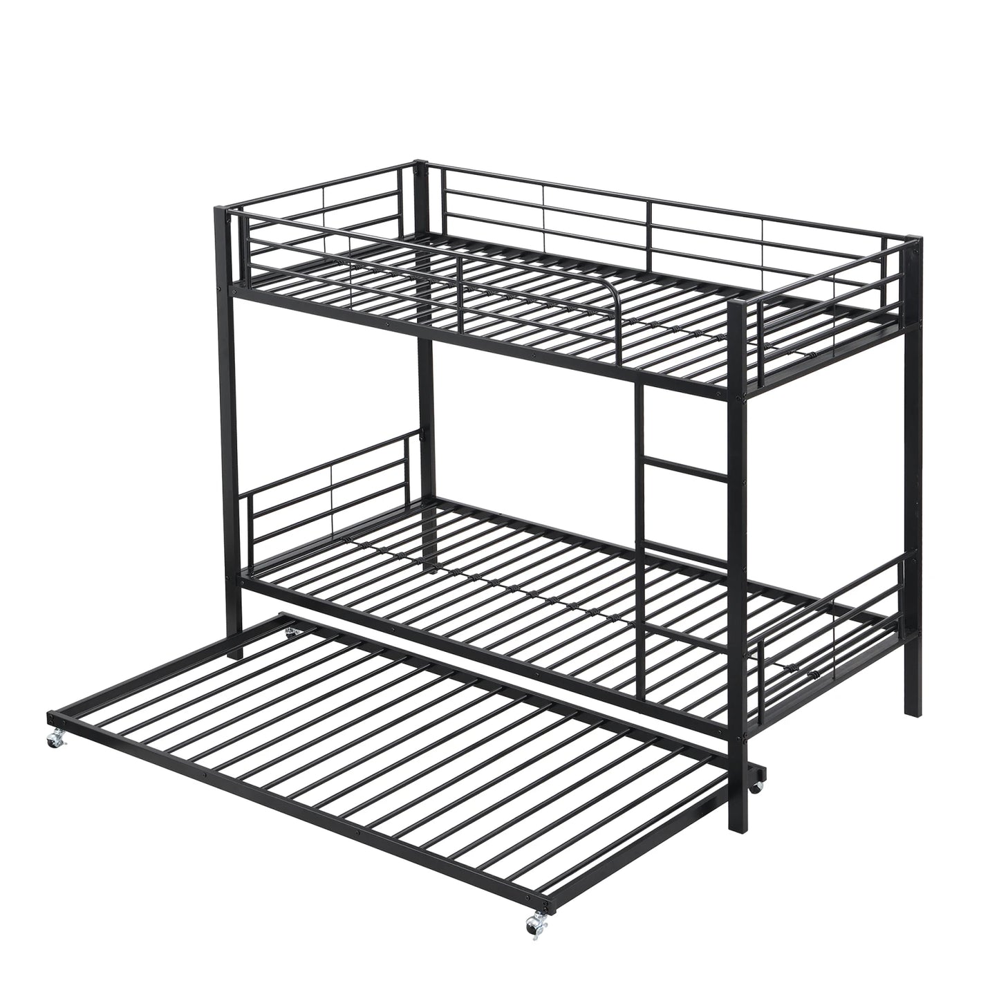 Comanlai 90×200cm Children's Bed Frame,Double Bed with pull-out Bed,Iron Bunk Bed Frame with Fall Protection,Three Bed Frame
