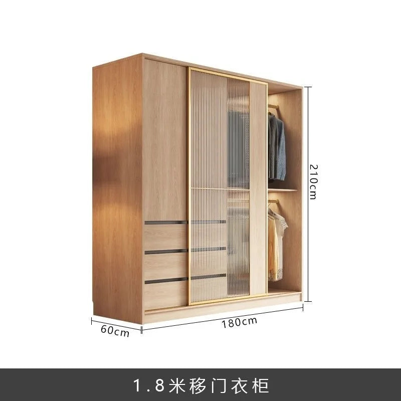 Nordic sliding door wardrobe simple modern light luxury household minimalist storage wardrobe