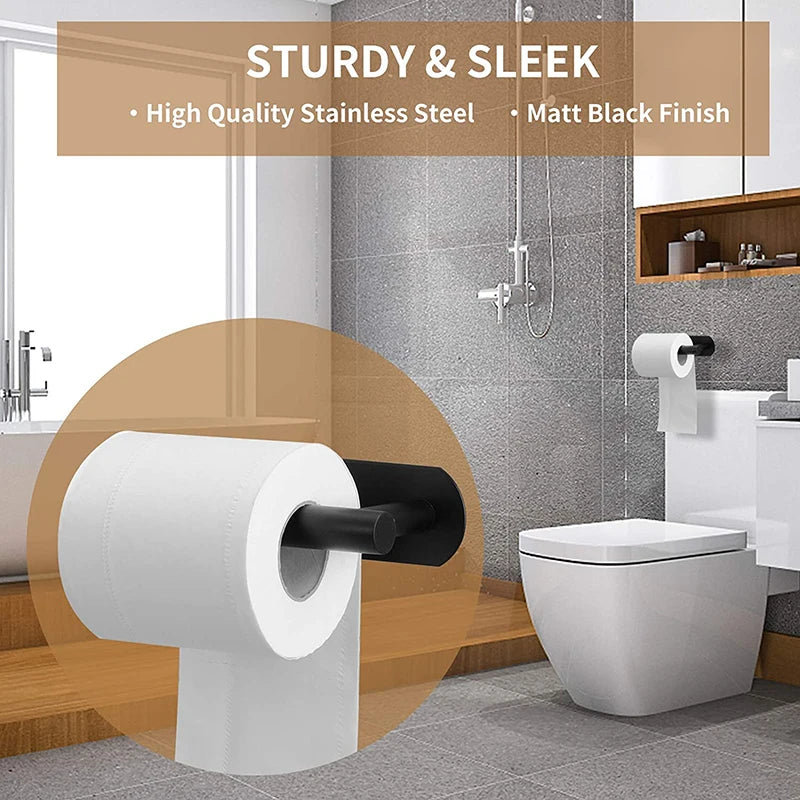 No Drilling Stainless Black Silver Towel Bar Self-adhesive Hook Paper Holder Towel Ring Brushed Gold Bathroom Accessories Set
