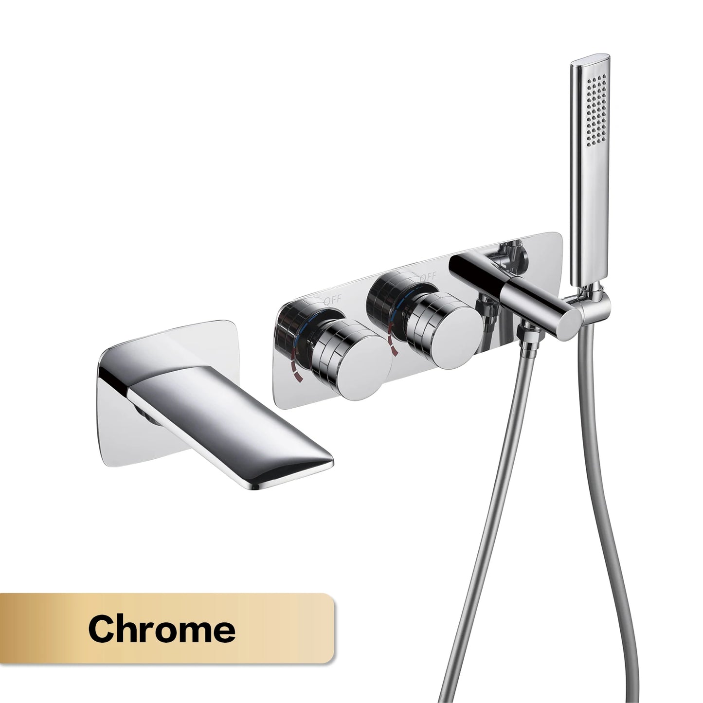 Luxury gun gray brass bathroom faucet wall-mounted design two-handle double-control waterfall bathtub cold & hot control Tap