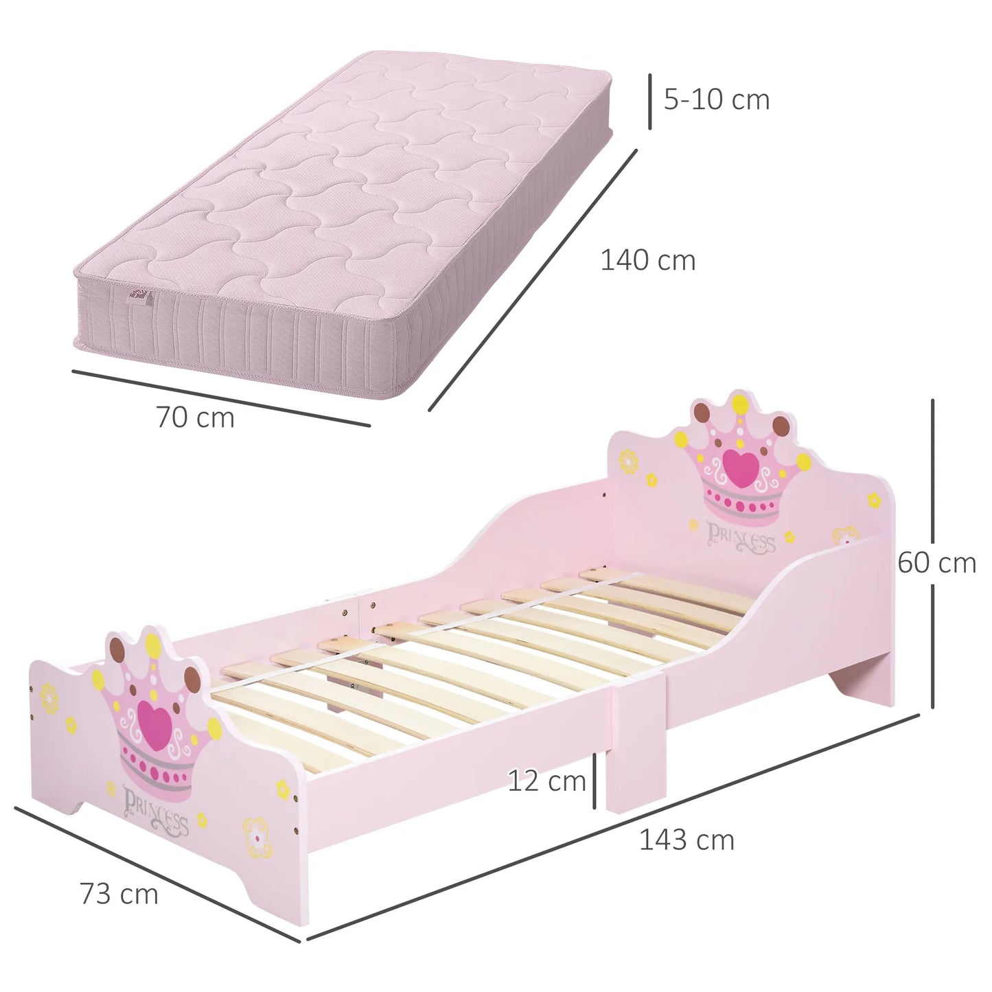 HOMCOM bed for children + 3 years 143x73x60 cm load 50 kg pink