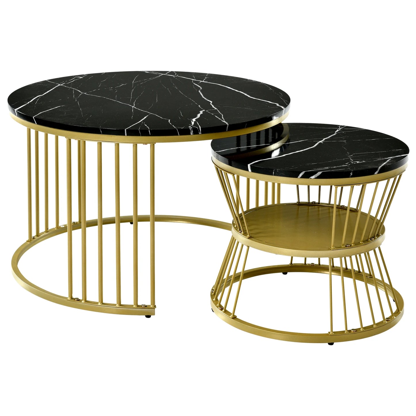 Creahappy Metal Frame Contemporary Coffee Table - Coffee Table Sets - Open Base and Round Top Designs