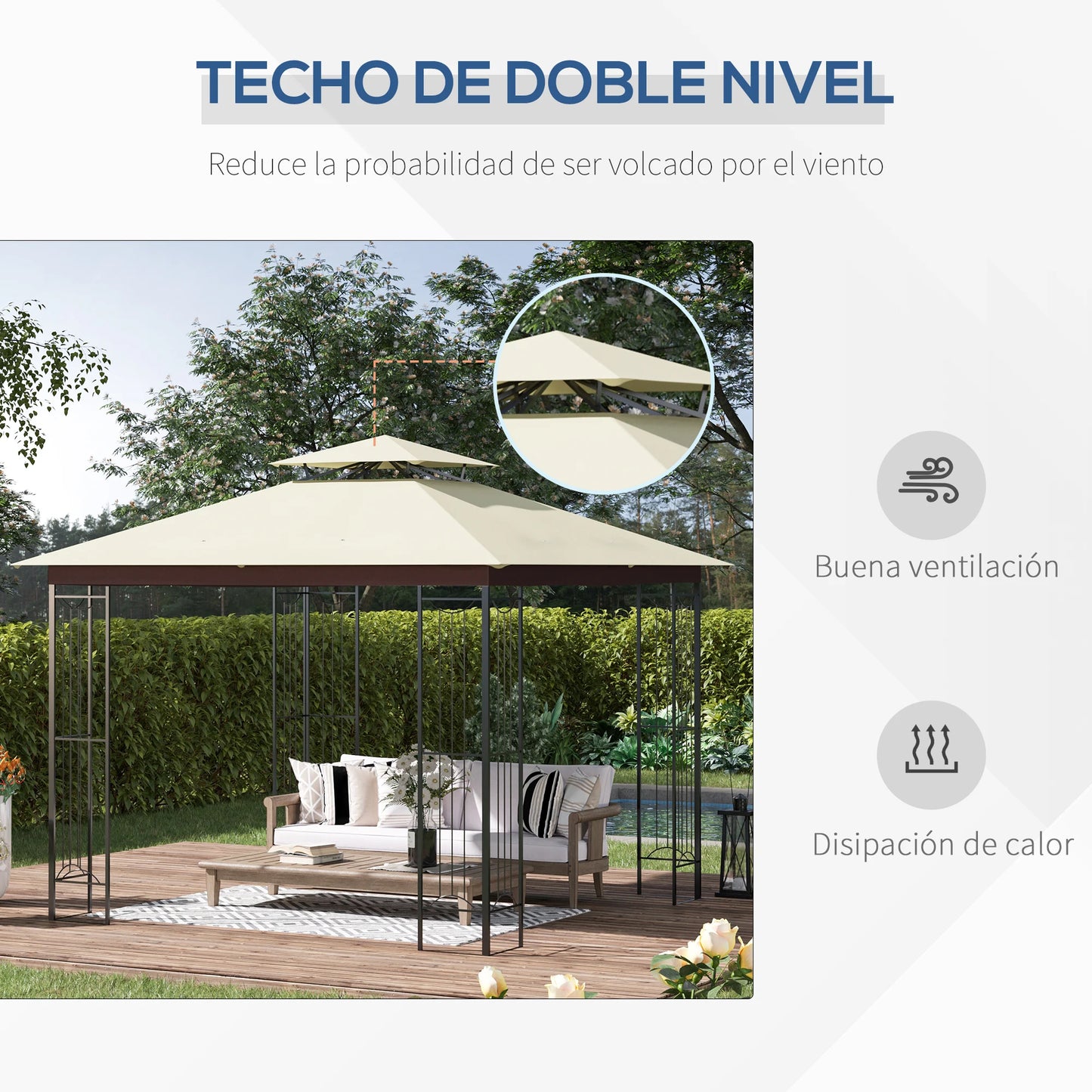 Outsunny garden gazebo 3x3 m outdoor pavilion with double roof ventilation and sunscreen steel frame