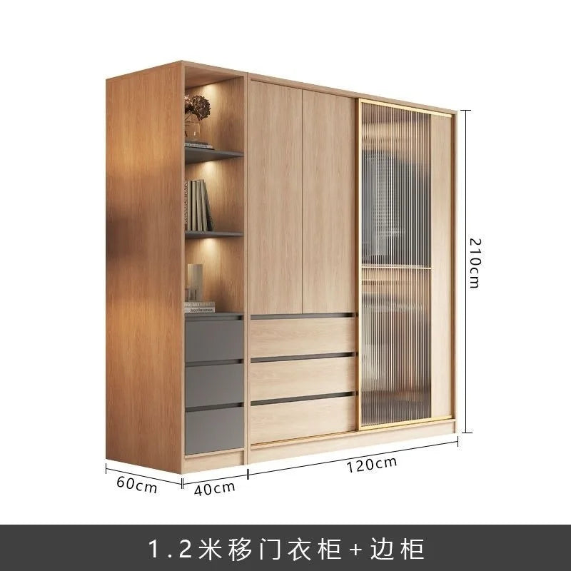 Nordic sliding door wardrobe simple modern light luxury household minimalist storage wardrobe