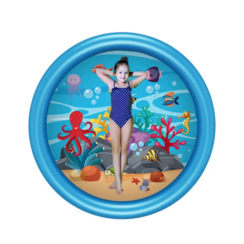 100cm/170cm Inflatable Outdoor Spray Pool Splash Pad Sprinkler for Kids Children Water Play Mat Non Slip Blue Dolphin Pattern