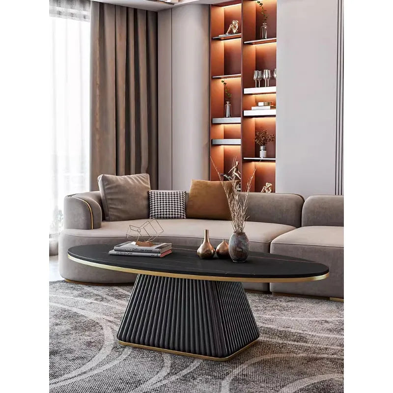 Light luxury model room coffee table designer minimalist modern living room small apartment household oval rock plate coffee tab