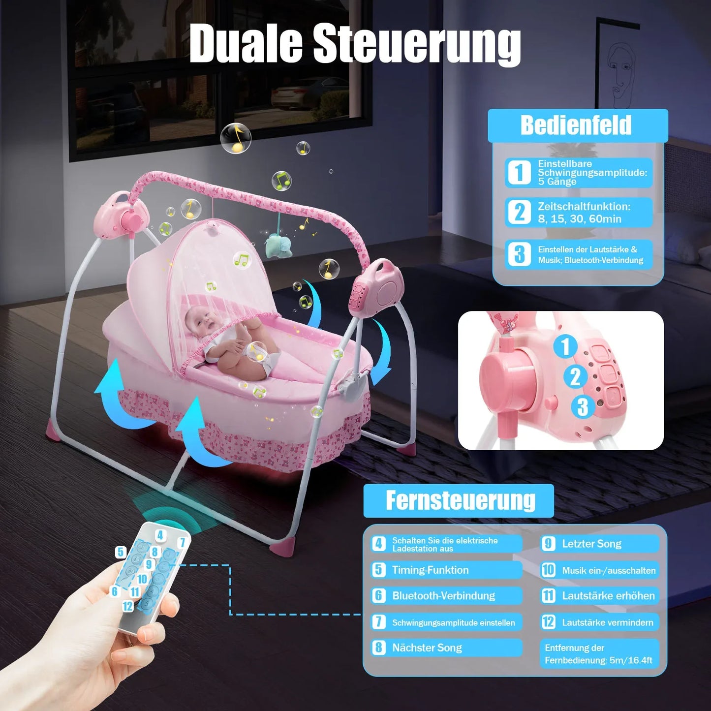 0-18 Months 25kg Electric Baby Crib Cradle Infant Rocker Auto Swing Bed Baby Cradle 5 Gear Speed Adjustment