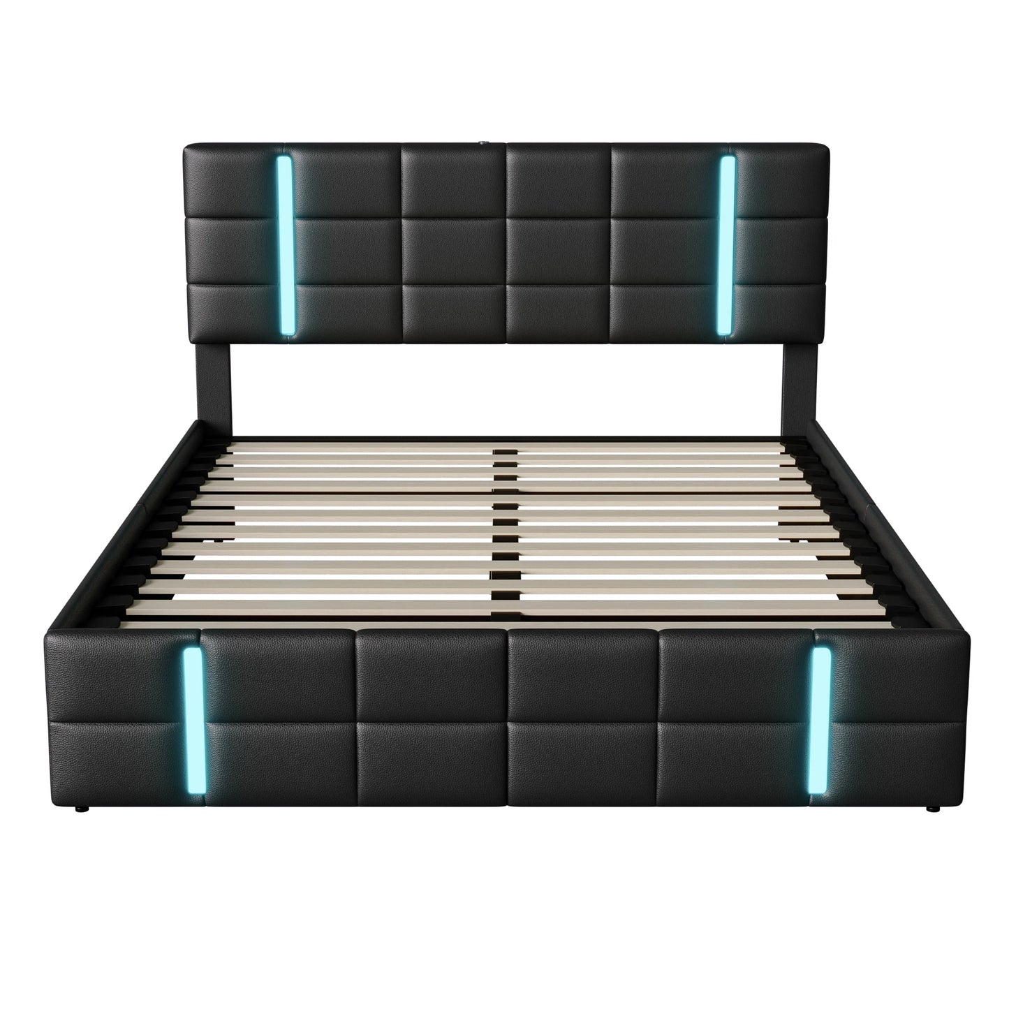 Lazyspace PU Upholstered Bed,Lifting Storage Bed Frame,2 USB Ports+ LED Light,Modern Home Bedroom Furniture 140/160x200cm