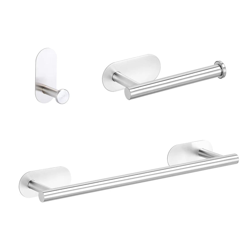 No Drilling Stainless Black Silver Towel Bar Self-adhesive Hook Paper Holder Towel Ring Brushed Gold Bathroom Accessories Set