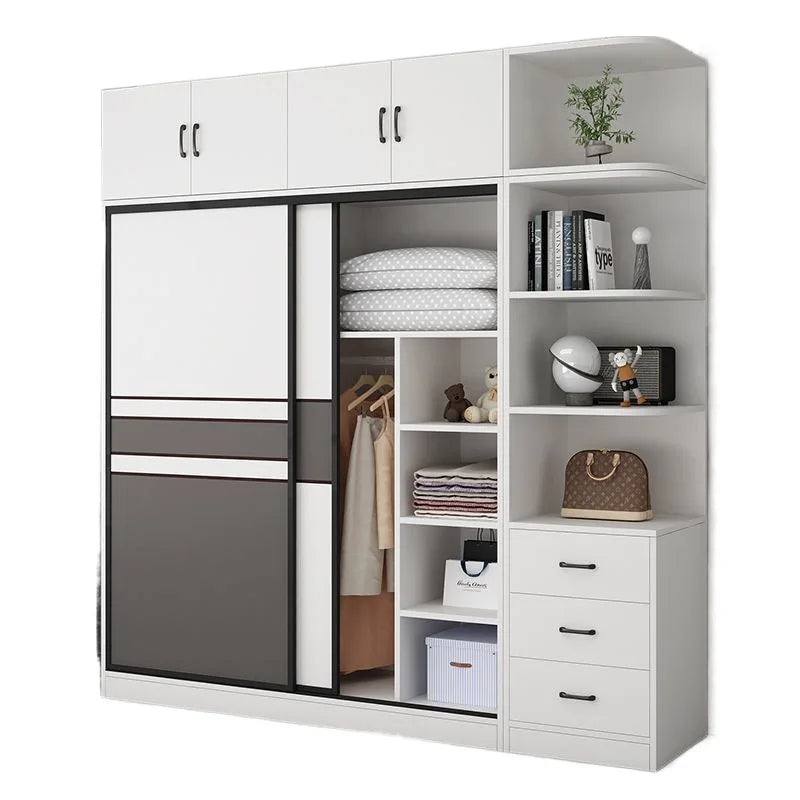 Wardrobe Home Bedroom Simple Assembly Sliding Door Wardrobe Rental Room Children's Modern Simple Small Storage Cabinet