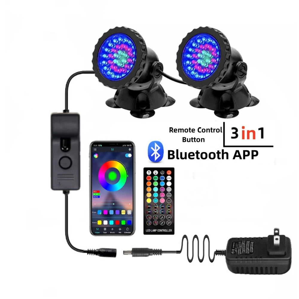 IP68 Waterproof LED Underwater Light Bluetooth APP Remote Control Night Lamp Swimming Pool Fountains Pond Aquarium Spot Light