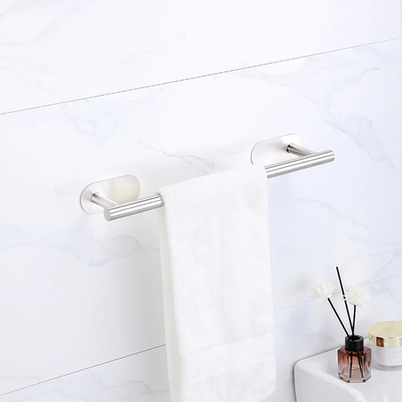 No Drilling Stainless Black Silver Towel Bar Self-adhesive Hook Paper Holder Towel Ring Brushed Gold Bathroom Accessories Set