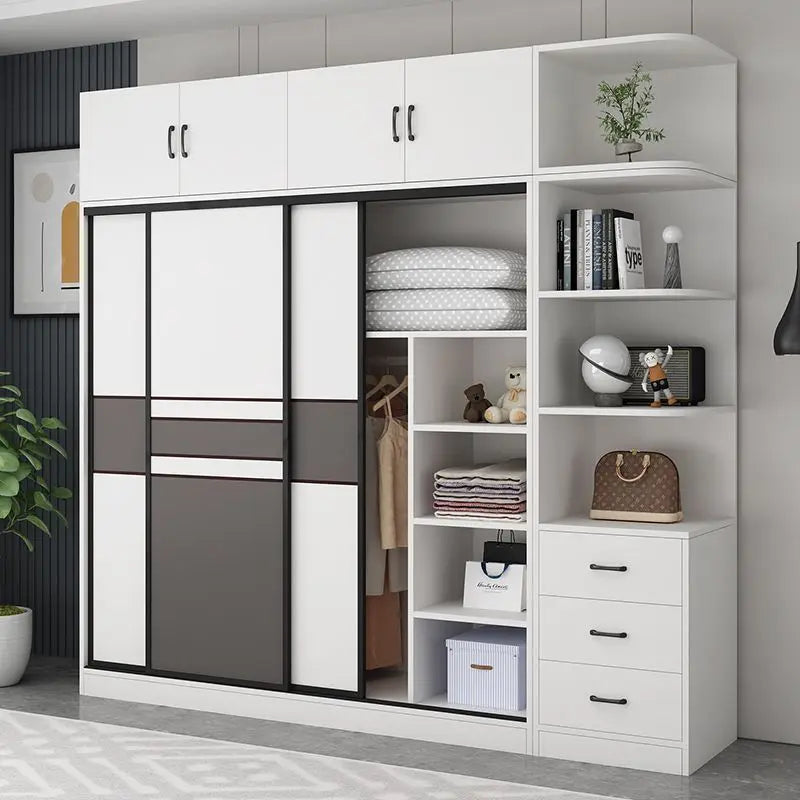 Wardrobe Home Bedroom Simple Assembly Sliding Door Wardrobe Rental Room Children's Modern Simple Small Storage Cabinet