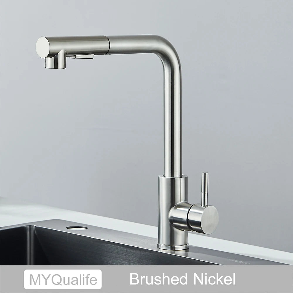 Free Shipping Black Pull Out Kitchen Sink Faucet Two Model Stream Sprayer Nozzle Stainless Steel Hot Cold Wate Mixer Tap Deck
