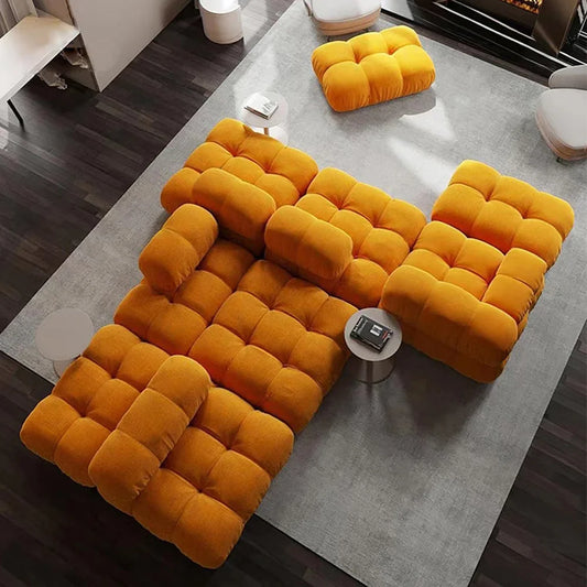 Modern Leisure Style Upholstered Tufted Orange Velvet Fabric Living Room Sofa Set Furniture