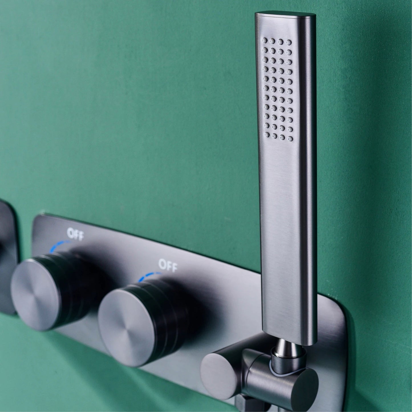 Luxury gun gray brass bathroom faucet wall-mounted design two-handle double-control waterfall bathtub cold & hot control Tap