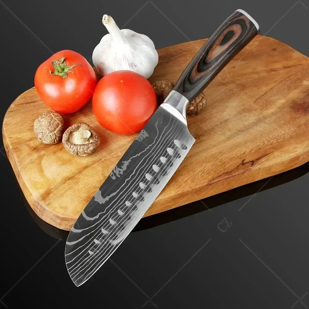 Damascus Chef's Knife Kitchen Knives Set Professional Boning Knife Meat Cleaver Utility Knife Japanese Santoku Knife with Cover