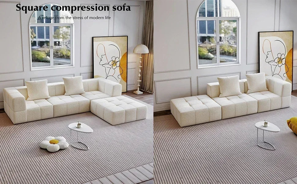 NOVA Nordic Design Teddy Velvet L Shape Living Room Sectional Couch Set Vacuum Compression Corner Sofa