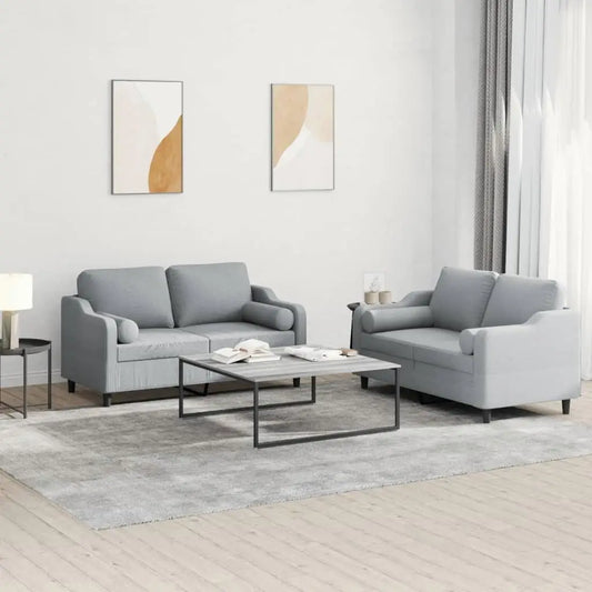 Comfortable Two-Piece Sofa Set with Cushions Light Gray Fabric Modern Living Room Furniture
