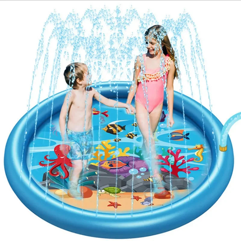100cm/170cm Inflatable Outdoor Spray Pool Splash Pad Sprinkler for Kids Children Water Play Mat Non Slip Blue Dolphin Pattern