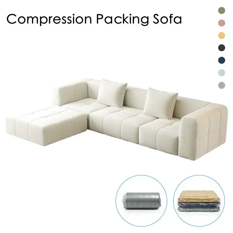 NOVA Nordic Design Teddy Velvet L Shape Living Room Sectional Couch Set Vacuum Compression Corner Sofa