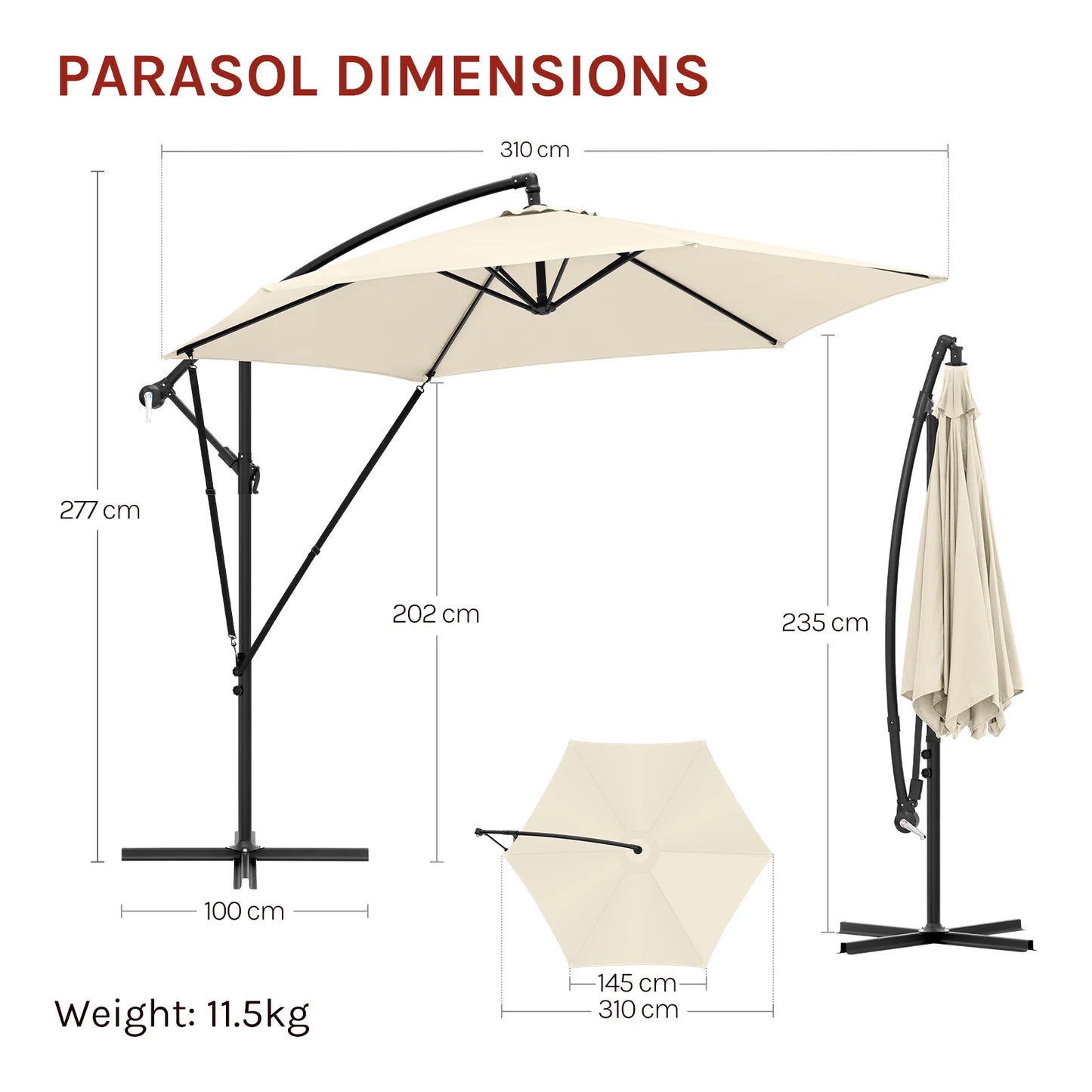 WOLTU Tilting Parasol Crank Garden Umbrella Waterproof UV Protection Beach Umbrella with Case for Balcony Patio Garden Outdoor