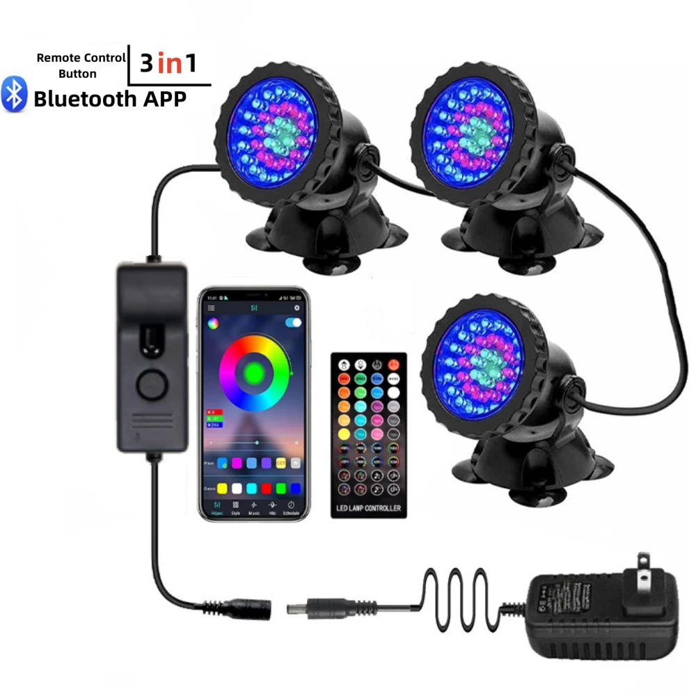 IP68 Waterproof LED Underwater Light Bluetooth APP Remote Control Night Lamp Swimming Pool Fountains Pond Aquarium Spot Light