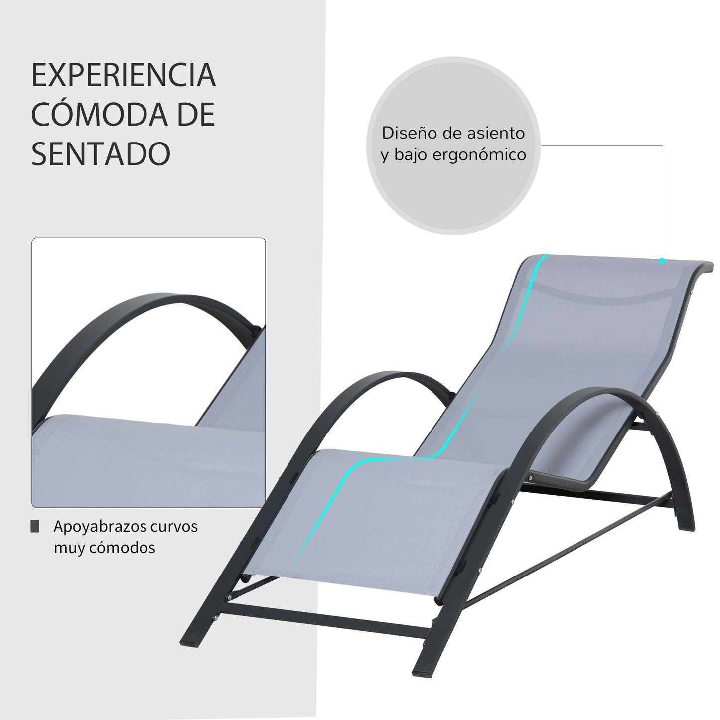 Outsunny 2 garden loungers 59x169x66cm with coffee table 41x41x45cm Patio
