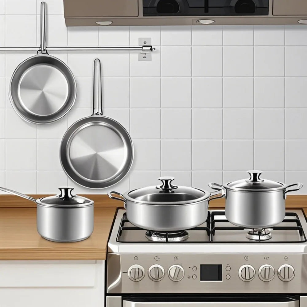 15pcs 3-Ply Stainless Steel Pots and Pans Set Kitchen Cookware Sets with Glass Lids, Stay-Cool Handle, Oven Safe Dishwasher
Kochtöpfe,Topf Set