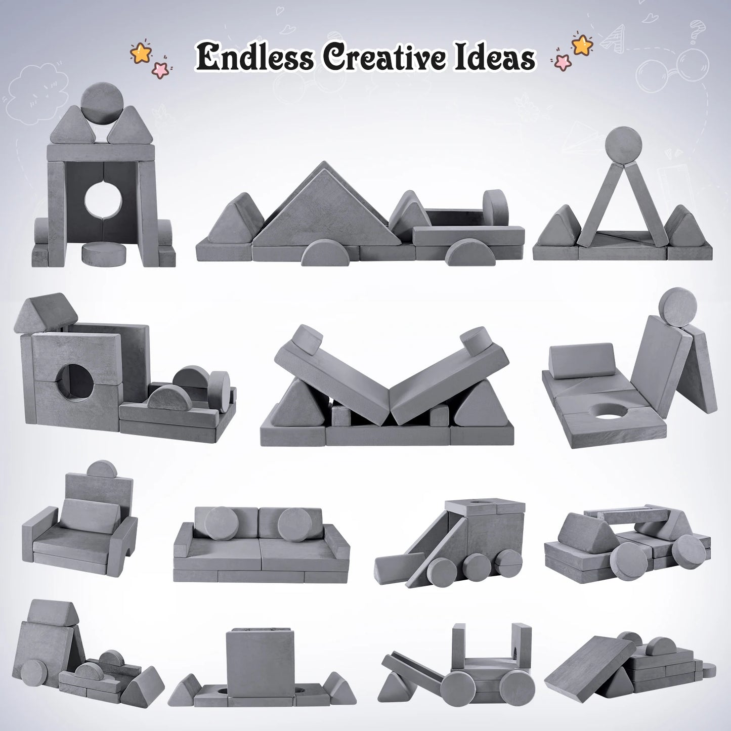 14PCS Kids Sofa Set, Stackable Foam Building Blocks For Boys And Girls, Kids Play Sofa For Sleeping Corner And Playroom Indoor