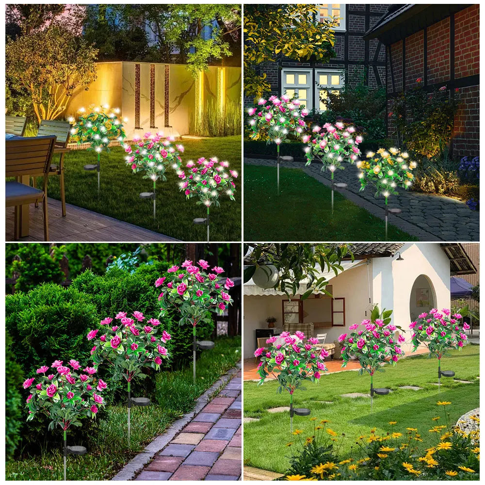LED Solar Light Waterproof Azalea Solar Flowers Lamp Outdoor Decorative for Garden Yard Lawn Path Lighting Holiday Wedding Decor
