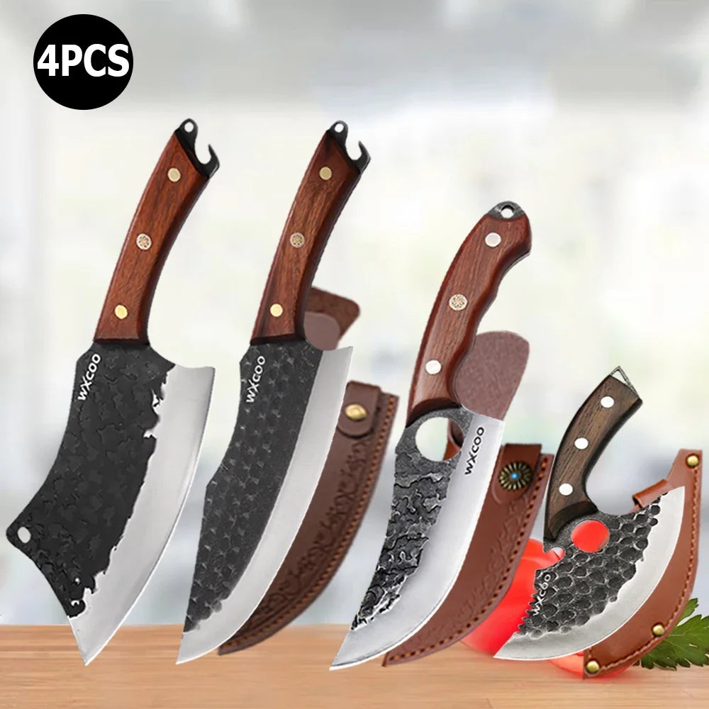 1~4pcs Professional Kitchen Butcher Knife Set for Meat Fish Cleaver Chef 's Knife Hand Forged Boning Knife for Cooking Tool